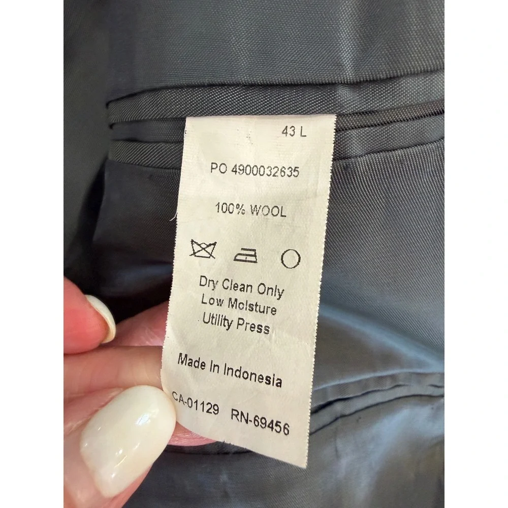 Calvin Klein Old Money Blazer Mens 43L Charcoal Grey 100% Wool Two Button Jacket